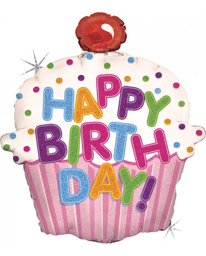 Palloncino cupcake Happy Birthday. Palloncino in foil a forma