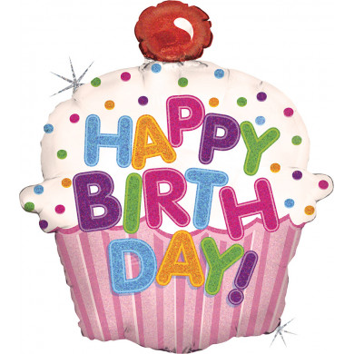 Palloncino cupcake Happy Birthday. Palloncino in foil a forma