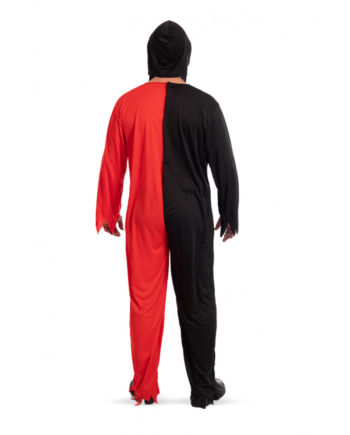 Clown face costume for man, consisting of a suit and a mask.