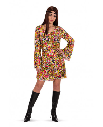 Costume anni '70 donna composto da abito con maniche a campana.