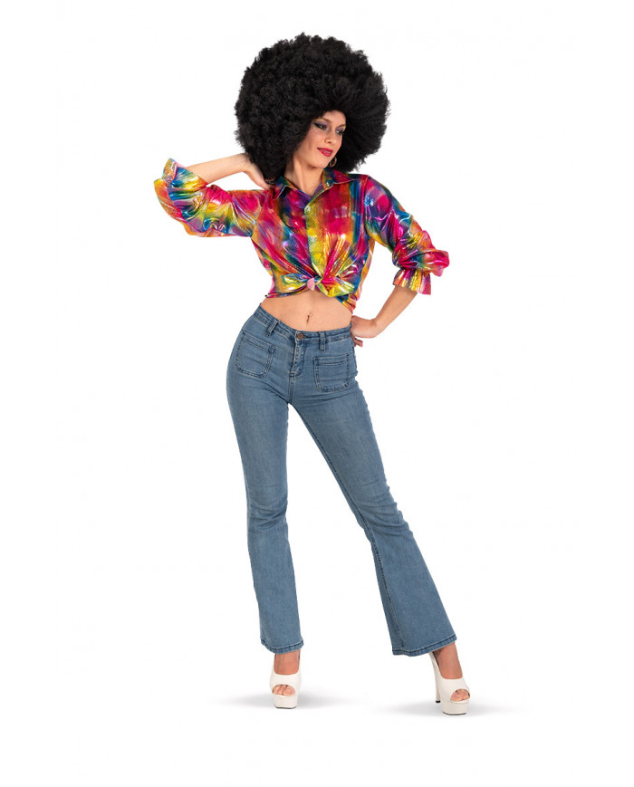 Camicia Disco dance colors donna in taglia unica che veste S-M.