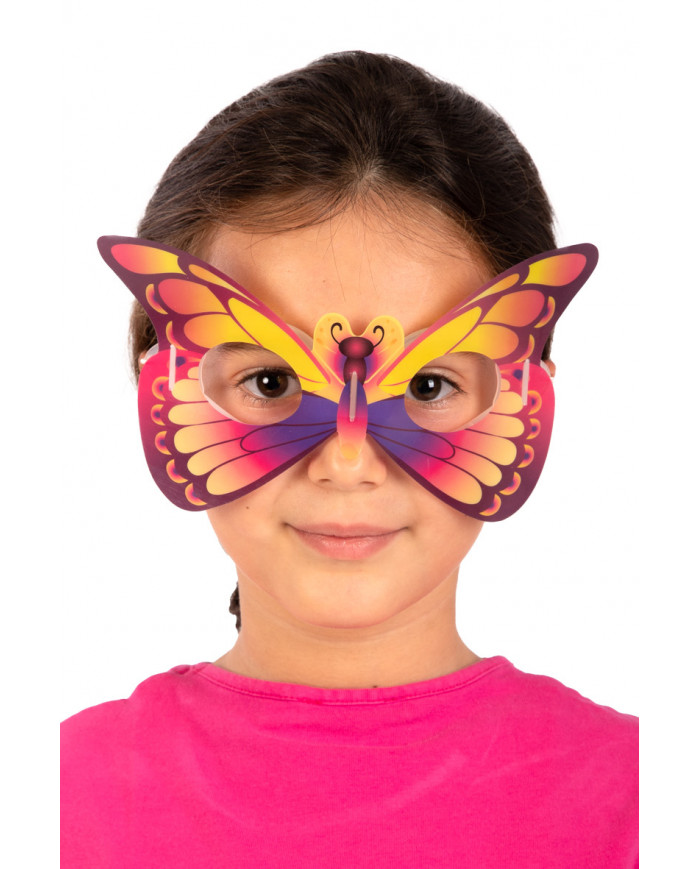 Half-face mask in the shape of a phosphorescent butterfly in