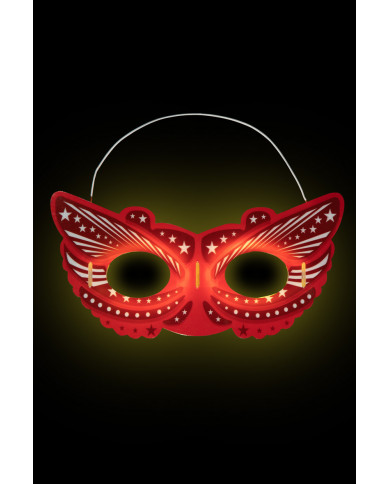 Half-face mask in the shape of a phosphorescent red butterfly