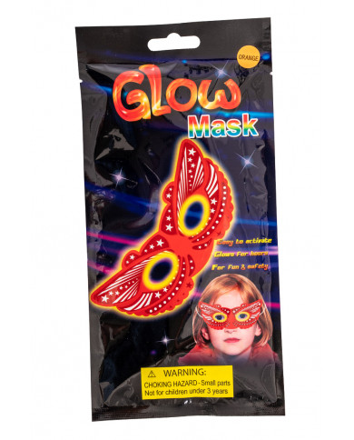 Half-face mask in the shape of a phosphorescent red butterfly