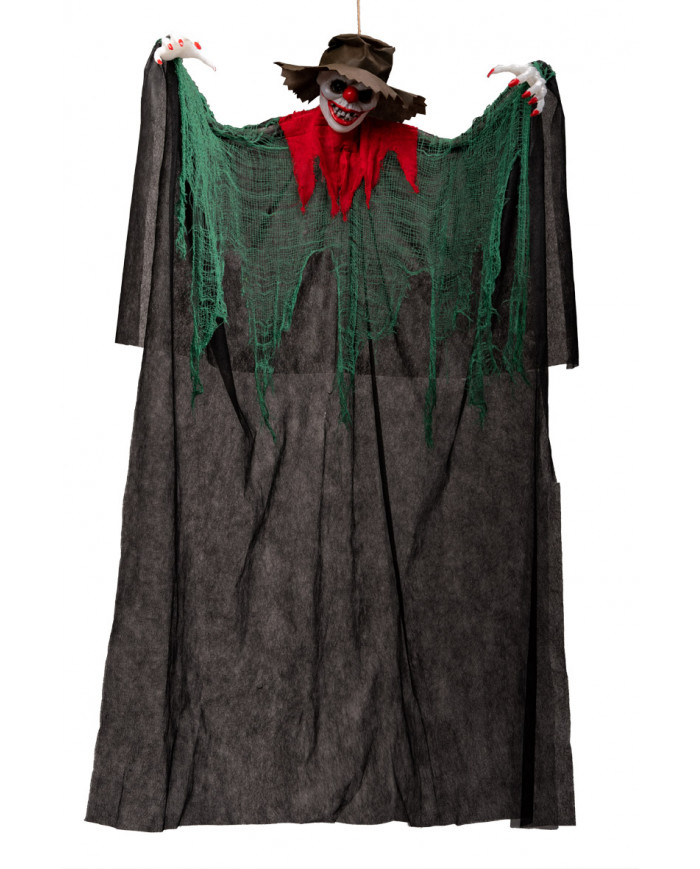 Clown with hat, tunic and bright eyes. Terrifying decoration to