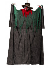 Clown with hat, tunic and bright eyes. Terrifying decoration to