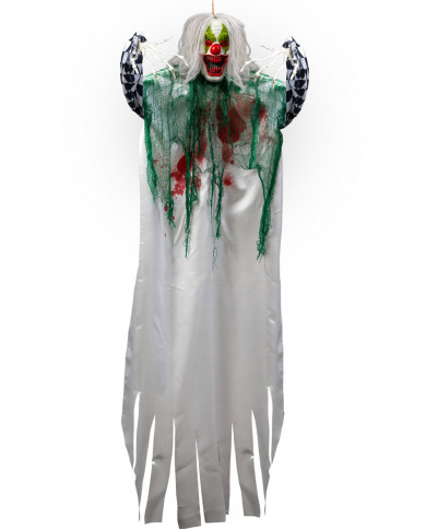 Clown con capelli e abito in raso. Decorazione terrificante da