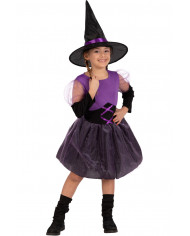 Little purple witch costume for girl consisting of a dress and