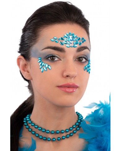 Cartella decorazioni adesive viso crystal azzurre in busta su cartoncino