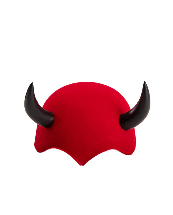 Flocked devil hat with hangtag/label