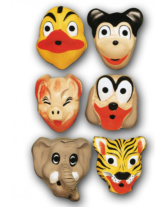 Assortimento di maschere animale in plastica: maiale, anatra