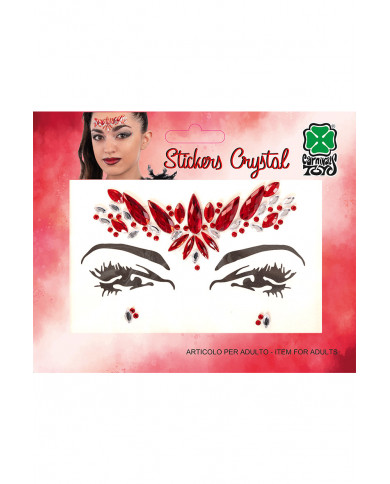 Cartella decorazioni adesive viso crystal rosse in busta su cartoncino