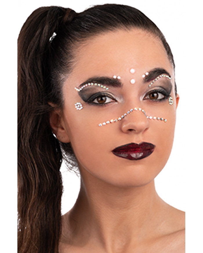 Cartella decorazioni adesive viso crystal perle in busta su cartoncino