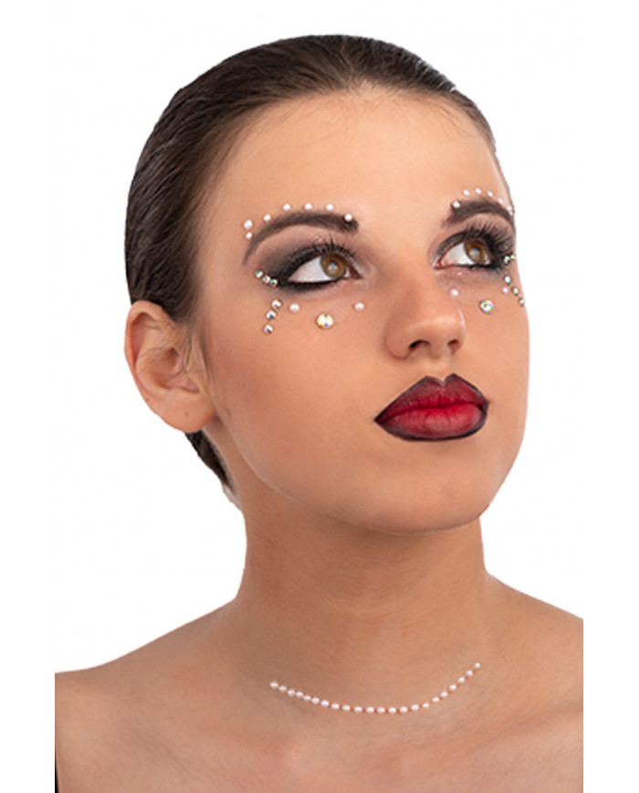 Cartella decorazioni adesive viso crystal perle in busta su cartoncino