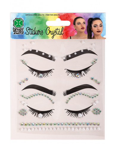 Cartella decorazioni adesive viso crystal perle in busta su cartoncino