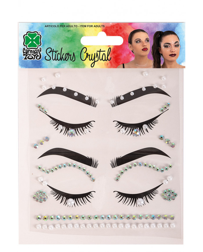 Cartella decorazioni adesive viso crystal perle in busta su cartoncino