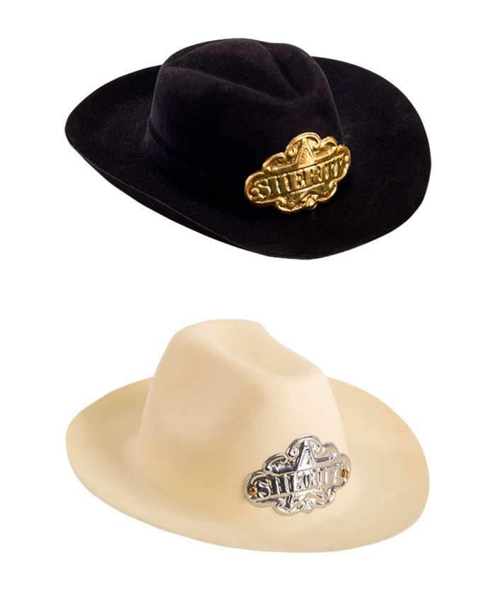 Flocked medium sheriff hat (size 54), assorted colours, with hangtag/label
