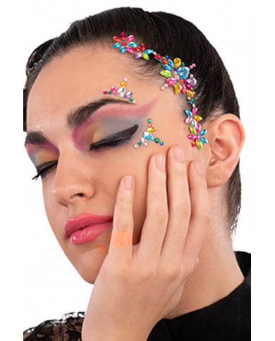 Cartella decorazioni adesive viso crystal multicolor in busta su cartoncino