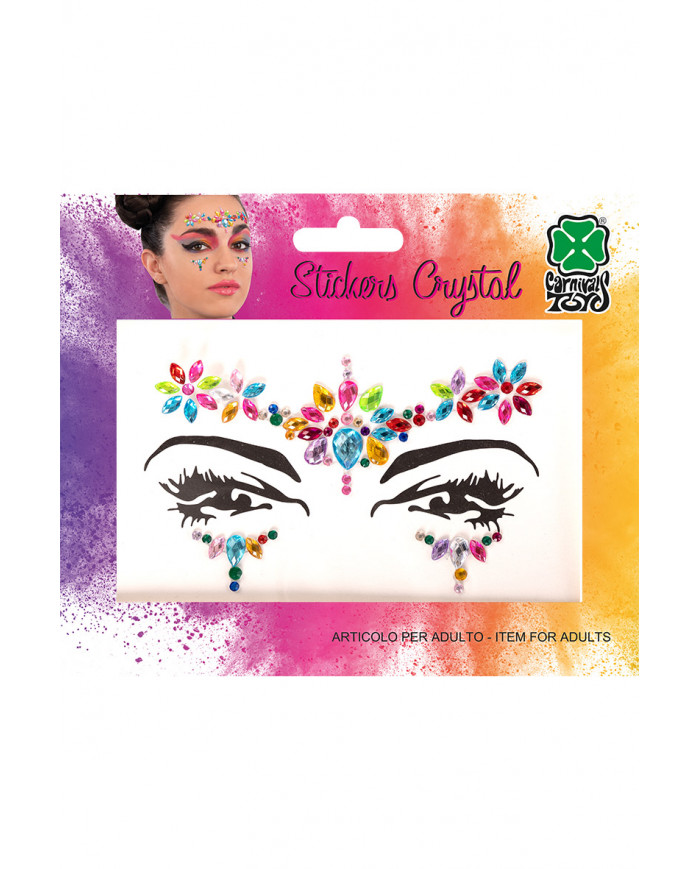 Cartella decorazioni adesive viso crystal multicolor in busta su cartoncino
