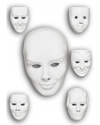 White assorted human faces in plastic, to be colored following
