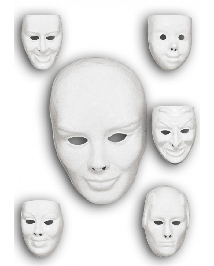 White assorted human faces in plastic, to be colored following