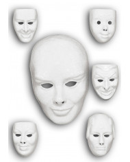 White assorted human faces in plastic, to be colored following