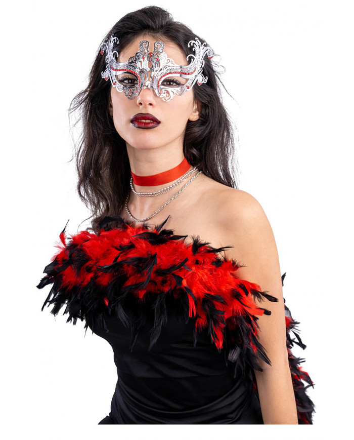 Silver Metal Mask W/Red Strass In Bag