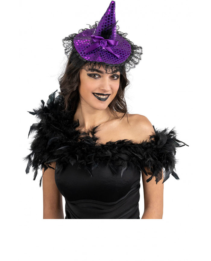 Purple Satin Witch Mini Hat W/Bow And Headband With Header