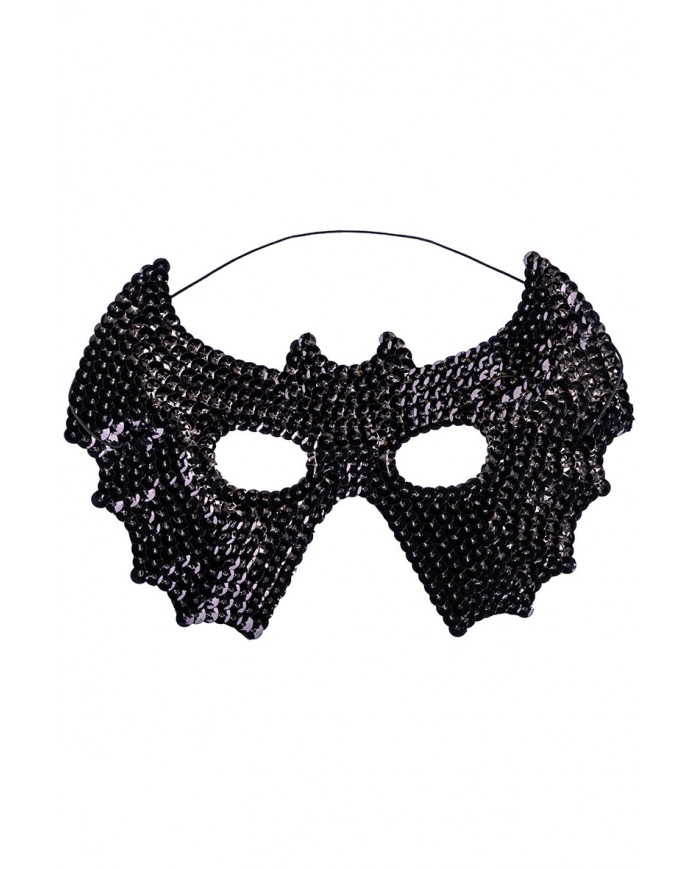 Masque chauve-souris noir en tissu avec paillettes avec carte d’en-tête