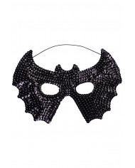 Maschera pipistrello nero in tessuto con paillettes con cav.