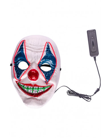 Maschera clown  in plastica con dec.lum.(batt.escl.) in busta con cav.