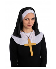 conjunto de monja (tocado, cuello, collar) en bolsa con solapa de cartón