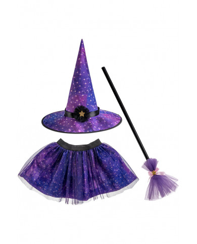 GIRL WITCH SET (SKIRT, HAT, BROOM) IN BAG WITH HOOK
