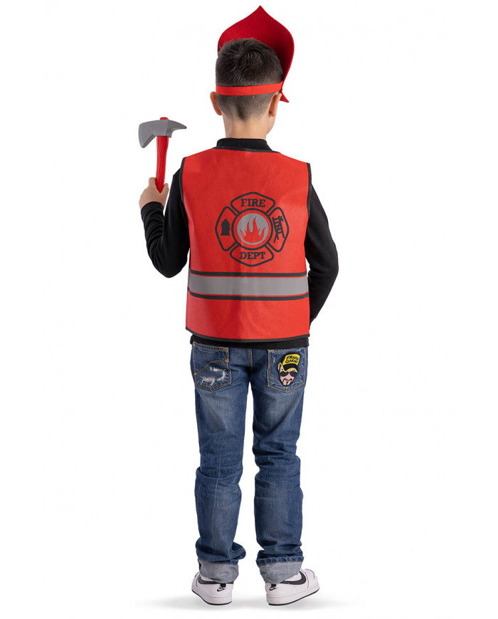 Feuerwehrmann-Set für Kinder (Weste, Hut und Beil) in Beutel mit Haken