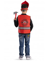 conjunto de bombero para niño (chaleco, sombrero y hacha) en bolsa con gancho