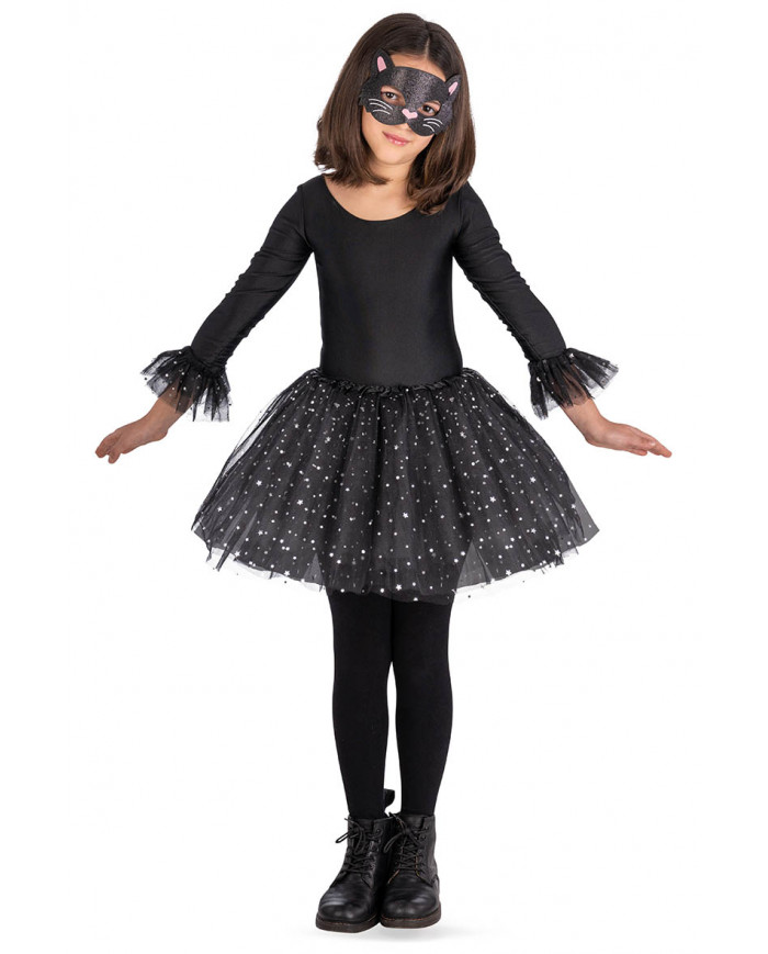 ensemble déguisement chatte (jupe, masque, poignets) dans une pochette avec crochet