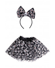 ensemble déguisement squelette (jupe, serre-tête) dans une pochette avec crochet