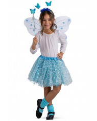 BLUE BUTTERFLY SET (SKIRT, WINGS L.CM.50X40, HEADBAND, WAND) IN BAG WITH HOOK