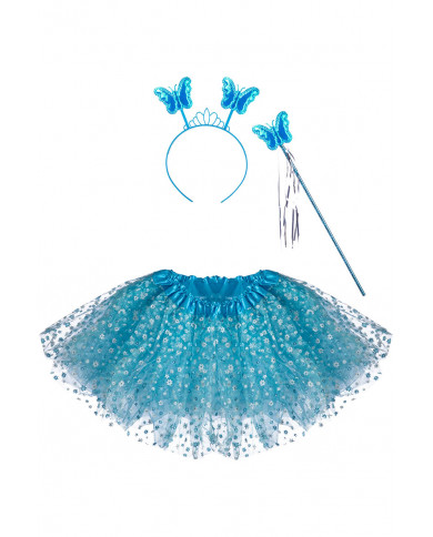 BLUE BUTTERFLY SET (SKIRT, WINGS L.CM.50X40, HEADBAND, WAND) IN BAG WITH HOOK