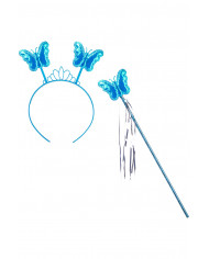 Set farfallina azzurra (gonna, ali l.cm50x40 cerchietto, bacchetta) in busta con gancio
