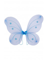 conjunto mariposa azul (falda, alas de unos 50x40 cm. de largo diadema, varita) en bolsa con gancho