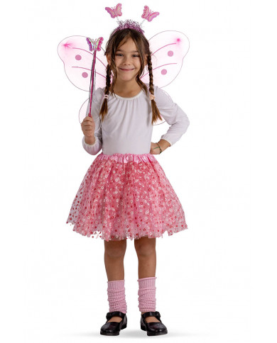 PINK BUTTERFLY SET (SKIRT, WINGS L.CM.50X40, HEADBAND, WAND) IN BAG WITH HOOK