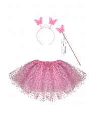 conjunto mariposa rosa (falda, alas de unos 50x40 cm. de largo diadema, varita) en bolsa con gancho