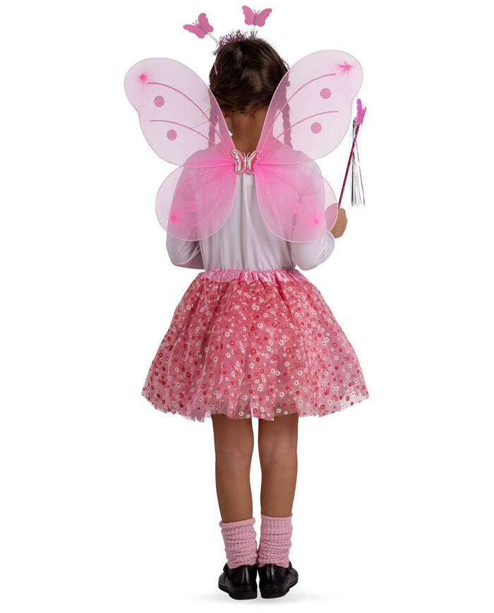 PINK BUTTERFLY SET (SKIRT, WINGS L.CM.50X40, HEADBAND, WAND) IN BAG WITH HOOK
