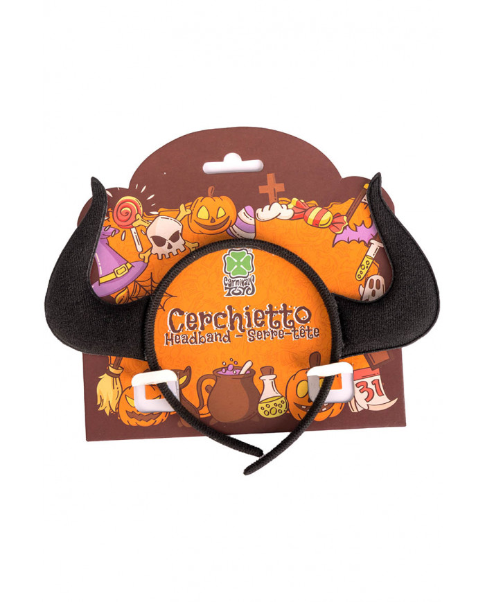 BLACK DEVIL HEADBAND IN FABRIC ON CARD