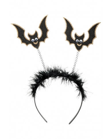 BLACK HEADBAND WITH BATS AND FEATHERS WITH HEADER