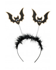 BLACK HEADBAND WITH BATS AND FEATHERS WITH HEADER