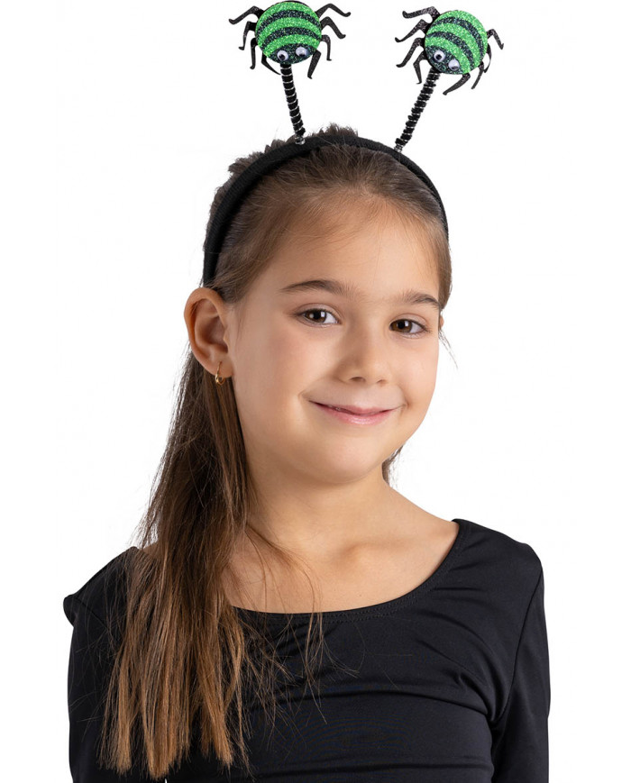 HEADBAND WITH BLACK/GREEN SPIDERS WITH HEADER