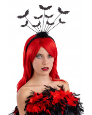 BLACK HEADBAND WITH BATS AND MARABOUT WITH HEADER