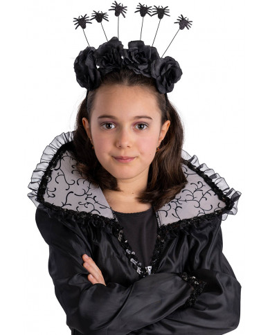 BLACK HEADBAND WITH SPIDERS AND ROSES WITH HEADER